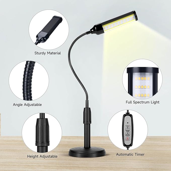 Grow Lights for Indoor Plants Desk LED Grow Light with Base Full Spectrum 50 LEDs Warm White for Indoor Plant Growing Lamp, Adjustable Gooseneck, Suitable Plants Growth (Without USB Plug)