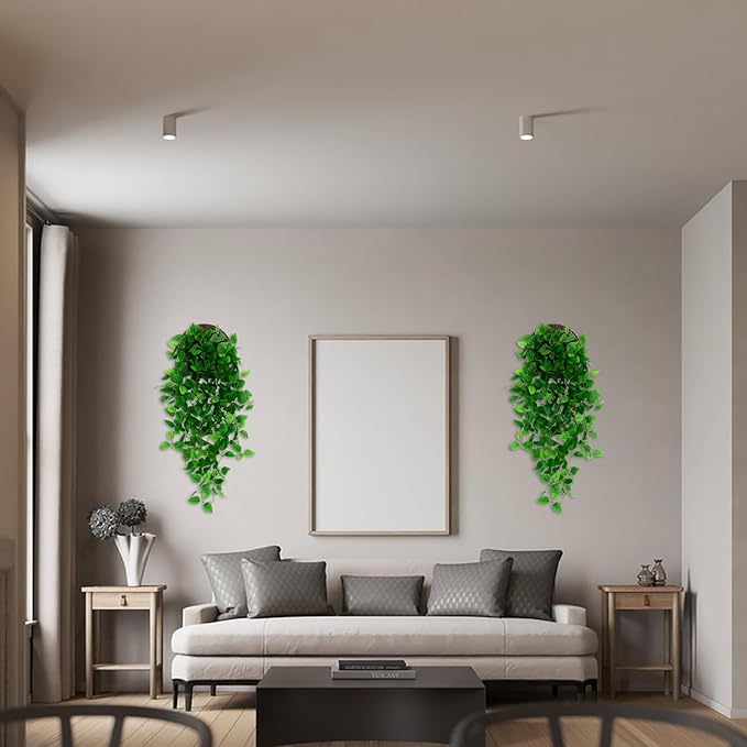Delphinus Fake Hanging Plants, 2pcs Artificial Hanging Plant, Faux Vine Plants Indoor and Outdoor for Office Home Living Room Bathroom Wall Shelf Decor