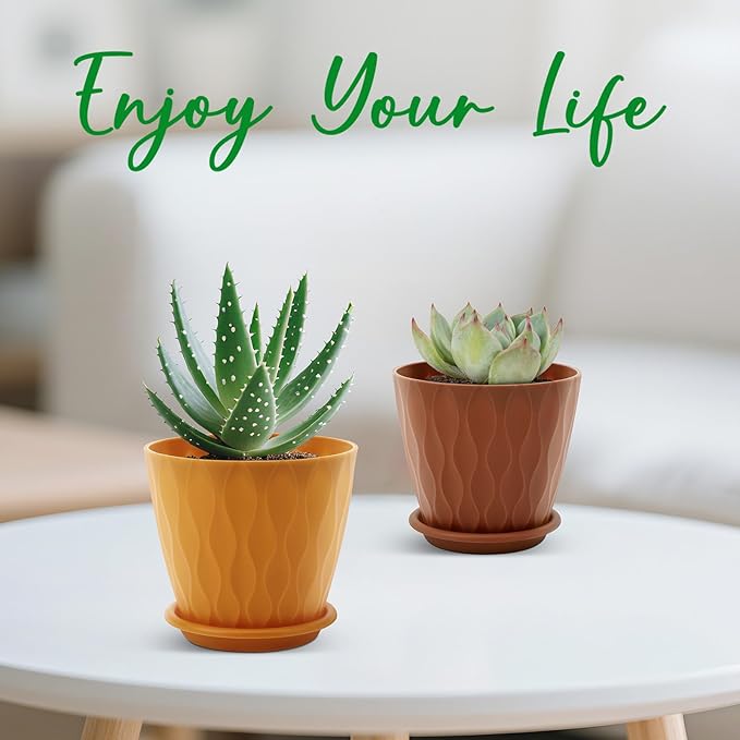 YNNICO 4 inch Plant Pots, 5 Pack Flower Pots Outdoor Indoor, Planters with Drainage Holes and Tray Saucers (Multicolor)