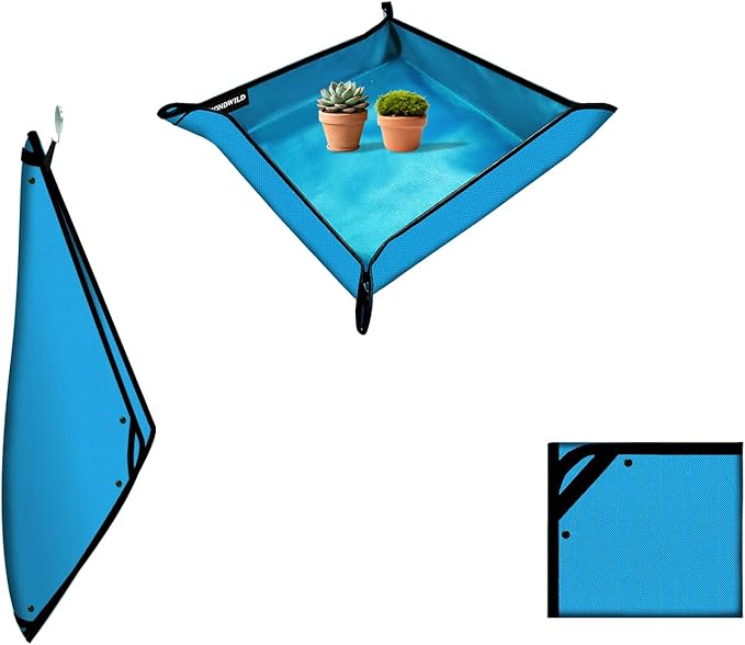 Large Plant Transplanting Mat - Thickened Waterproof Potting Mat, Succulent Gardening Mat, Portable Repotting Mat for Mess Control (PVC-Blue27 x 27")