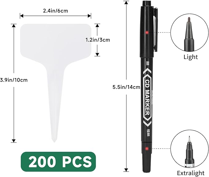 KINGLAKE Plant Labels 4 Inch - 200Pcs Plastic Plant Tags Markers T-Type Nursery Garden Labels Waterproof with Permanent Marking Pen for Seedlings Indoor Outdoor Garden Greenhouse