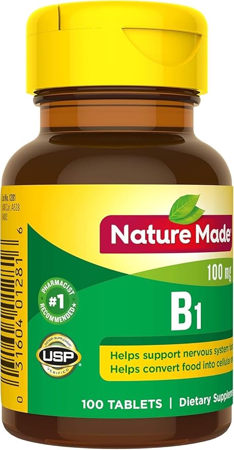 Nature Made Vitamin B1 100 mg, Dietary Supplement for Energy Metabolism Support, 100 Tabletss, 100 Day Supply.