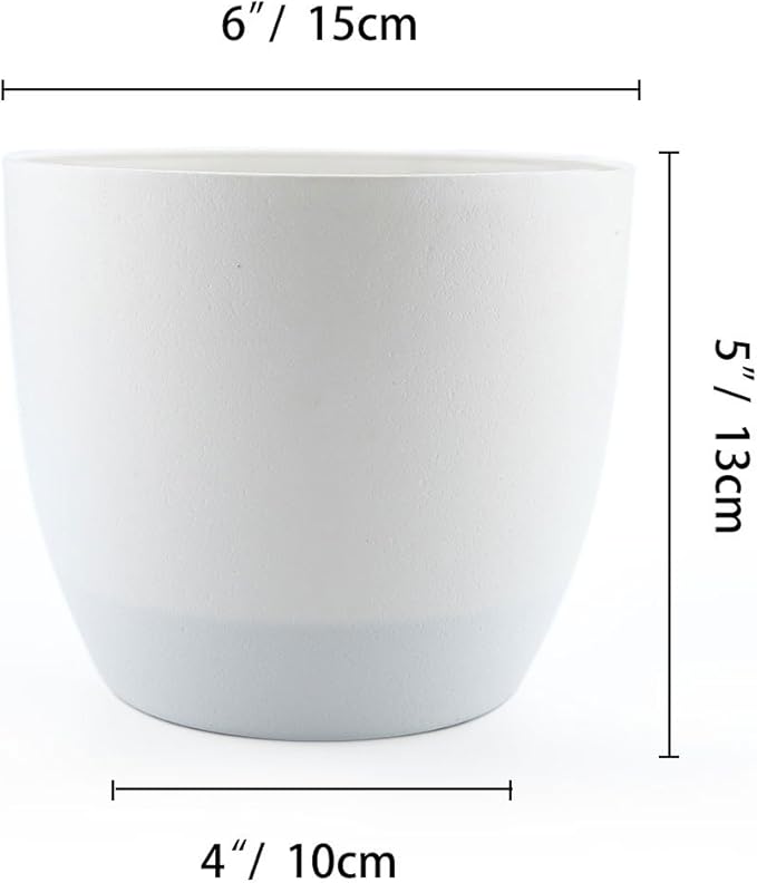 T4U 6 Inch Plastic Self Watering Planter with Water Level Indicator White Set of 4, Modern Decorative Planter Pot for All House Plants, Flowers, Herbs, African Violets, Succulents