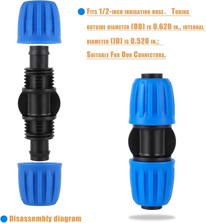 10 Pcs 1/2 Inch Irrigation Tubing Coupling Fittings (1/2" ID x 0.63" OD) Drip Tubing Barbed Locked Nuts Coupler Connectors Anti-Drop 1/2" Coupler Connectors for Garden Irrigation System