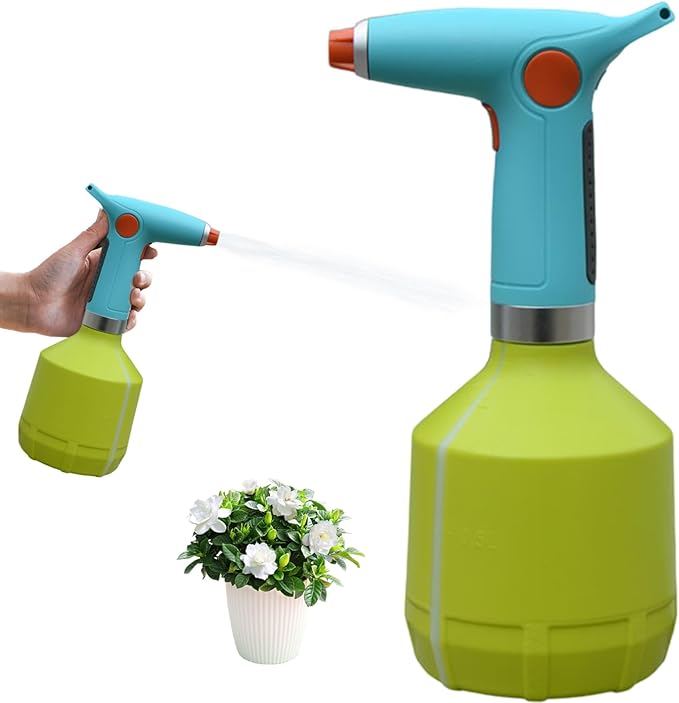 Electric Sprayer, 1000ml Electric Spray Bottle with Adjustable Nozzle, Waterproof Water Sprayer, Rechargeable Plant Mister for Garden Indoor Outdoor, Green Automatic Spray Bottle Water Sprayer