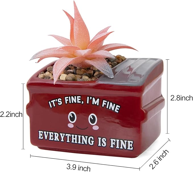 Dumpster Fire Fake Plants in Ceramic Succulent Pots Desk Decor, Emotional Support Positive Thinking Office Desk Accessories, Motivational Gifts for Women, Men, Coworkers