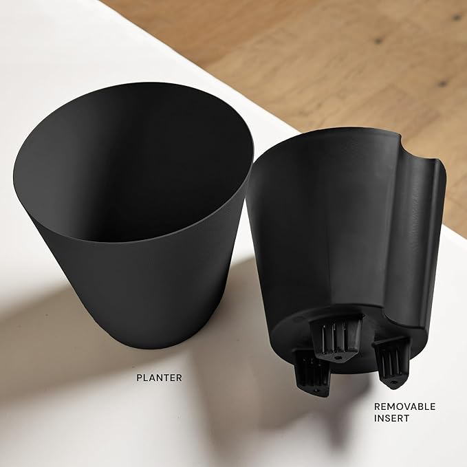 9-Inch Resin Self-Watering Planter, Recycled Materials, Low-Maintenance, Indoor/Outdoor Use (Black)