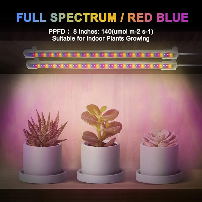 Mosthink Grow Lights for Indoor Plants Full Spectrum, Grow Light Strips with Auto Timer 3/6/12 H, Plant Lights with Red Blue White LEDs, 3 Lighting Modes,5 Dimmable Levels, 2 Packs,Updated Controller