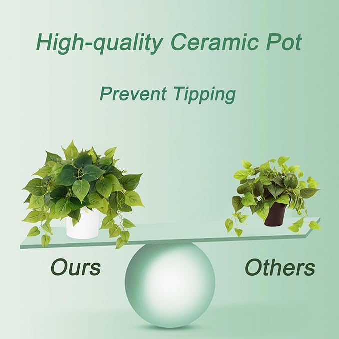 Waipfaru Faux Plants Indoor with Ceramic Pots, Realistic Small Fake Plants with Pothos, Artificial Potted Plants for Home Shelf Bathroom Kitchen Office Indoor Outdoor Decor