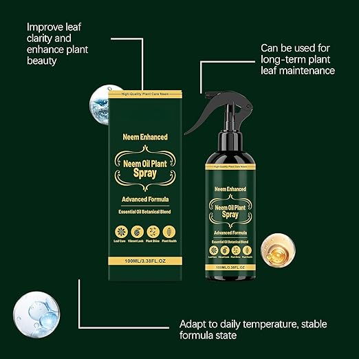 Neem Oil Spray for Plants with Peppermint Oil, Natural Botanical Blend Plant Wash, Ready-to-Use Essential Oil Spray for Indoor and Outdoor Houseplants and Gardens, 3.38 FL OZ (2PCS)