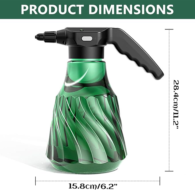 Rechargeable Electric Spray Bottle 2000ml Plant Mister with Dual Spray Modes & Long Nozzle, Ergonomic Water Sprayer for Indoor Plants, Home Gardening