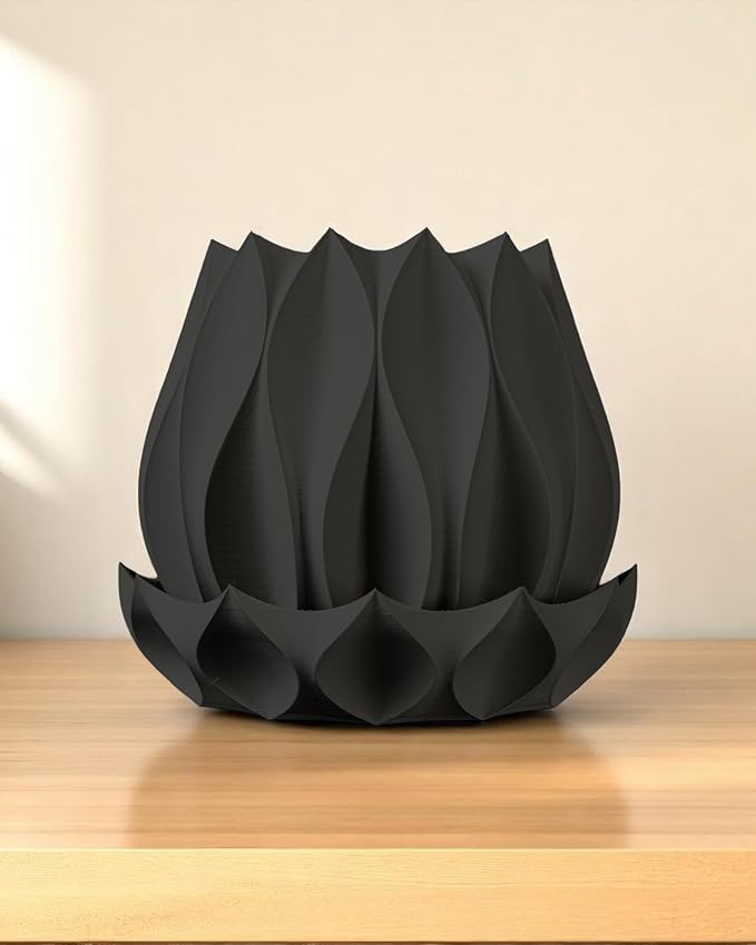 Neo Lotus Planter – Modern Sculptural Pot for Orchids, Succulents & Airplants | Minimalist Indoor Vase for Home, Desk, Shelf or Gift Decor (Black, Standard Structure 6" x 6" WH)