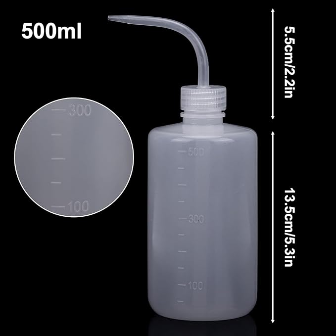 DEPEPE 2pcs 500ml Plastic Safety Wash Bottles - Lab Squeeze LDPE Squirt Tattoo Bottle With Narrow Mouth and Scale Labels (17oz x 2)