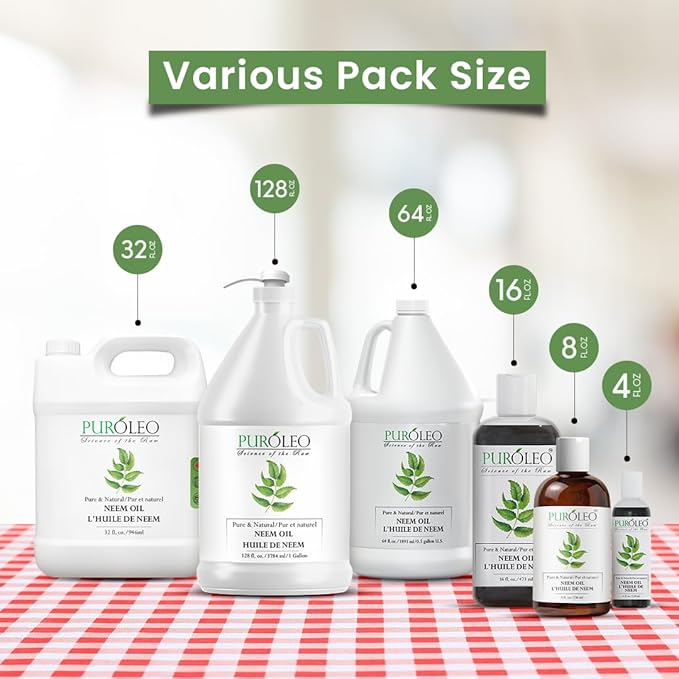PUROLEO NEEM Oil 32 Fl Oz/946 ML (Packed in Canada) 100% Pure and Natural Neem Oil for Multipurpose Use | Neem Oil extracted from NEEM Plante Chemical Free Neem Oil Spray