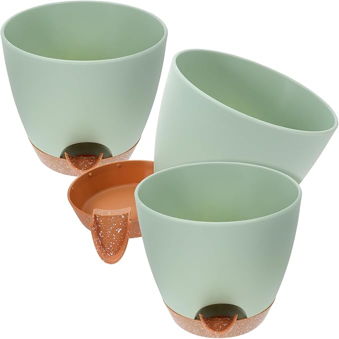ARTIBETTER 3pcs 7.5 Inch Plastic Self Watering Flower Pots Set with Removable Hydroponic Basin for Indoor Outdoor Succulent Planters Garden Use