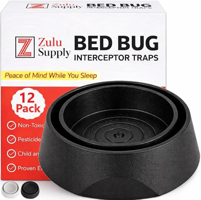 Bed Bug Interceptor Traps – Black 12-Pack Passive Monitor & Detection Trap – Universal Fit for Bed & Furniture Legs – Reusable Non-Climbable Wall Pest Control Protection (Black 12-Pack)
