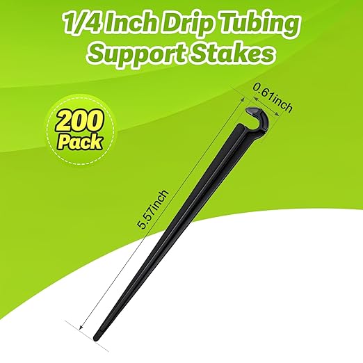200 Pack 1/4 Inch Drip Irrigation Support Stakes, Plastic 1/4'' Dripline Holder Stakes for Irrigation Hose/Emitter Support Garden Greenhouse Drip Supplies Fittings