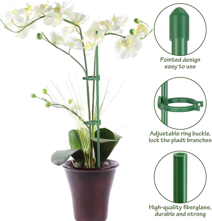 76pcs Plant Stakes for Indoor Plants, 25 Pack 16 inch Plant Support Stakes, Fiberglass Garden Plant Sticks Support with Rings Clips &Tie for Indoor and Outdoor Plants Flowers Tomatoes Orchid