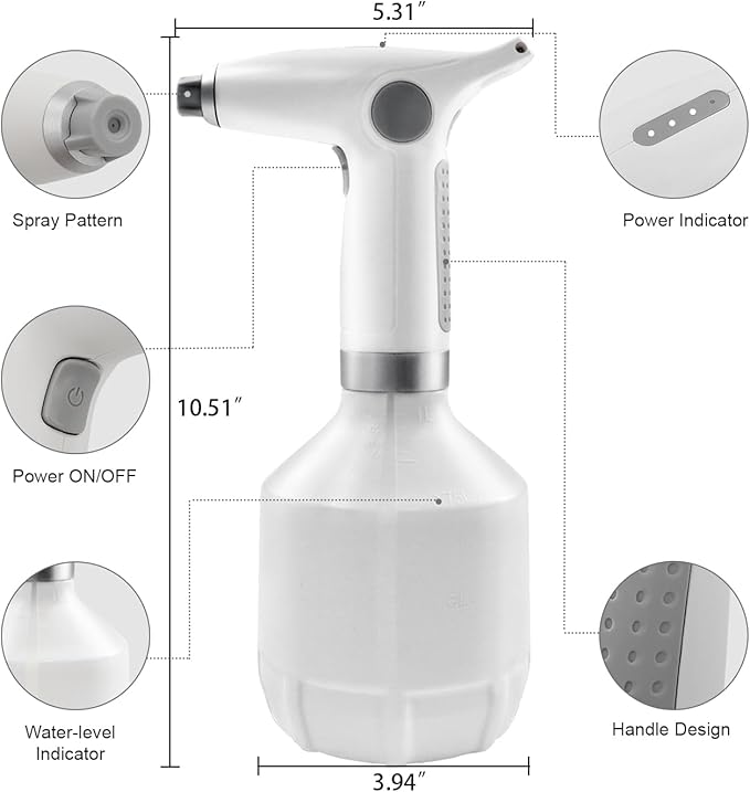 Electric Spray Bottle, Plant Spray 0.26 Gallon with Adjustable Nozzle for Garden, Indoor and Outdoor Plant, Also Works as Automatic Sprayer Mister