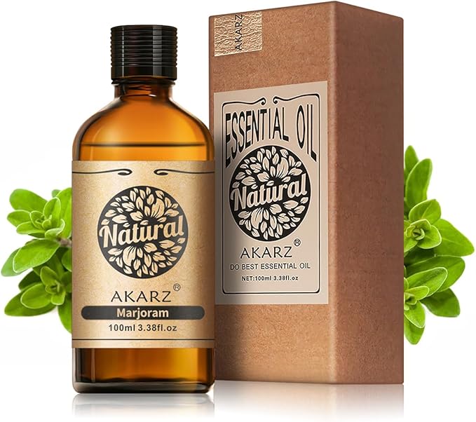 AKARZ 100ml Marjoram Essential Oil Natural Marjoram Oil Pure for Candle Making,DIY Skincare Products Massage,Home Spa Relaxation