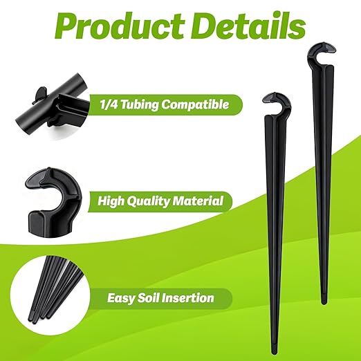 200 Pack 1/4 Inch Drip Irrigation Support Stakes, Plastic 1/4'' Dripline Holder Stakes for Irrigation Hose/Emitter Support Garden Greenhouse Drip Supplies Fittings