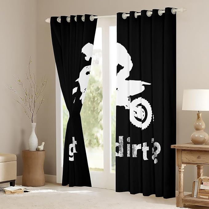 Feelyou Dirt Bike Window Curtains Bedroom Living Room Boys Extreme Sports Curtains Kids Room Decor Boys Motocross Rider Window Drapes Cool Sports Window Treatments 38W X 54L，2 Panels