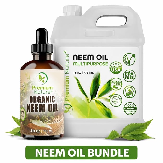 Premium Nature Organic Neem Seed Oil Bundle - 4 oz Glass Dropper + 16 oz Multipurpose Refill, Cold Pressed, Unrefined, 100% Natural