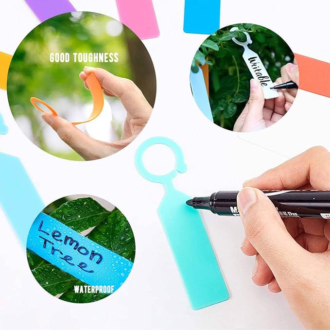 MHY 100 Pcs Thick Plastic Plant Labels - Garden Waterproof Plant Tree Tags - 4.3 inch Color Hanging Plant Markers for Plants, Potted Plants, Nurseries, Trees，Gardening (Red)