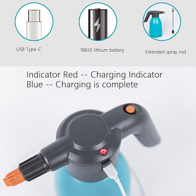 Electric Spray Bottle 2L/ 0.5 Gallon, Automatic Plant Mister Spray Bottle for Indoor and Outdoor Plants, Rechargeable Battery Powered Sprayer for Garden, Fertilizing, Cleaning, Blue