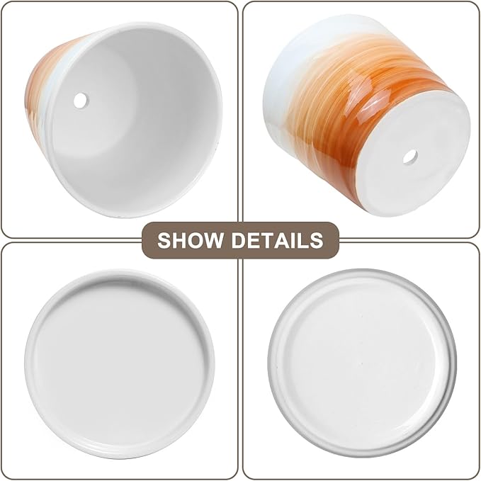 6 Inch Plant Pot,Ceramic Planter with Drainage and Saucer,Ceramic Pots for Plants,Indoor Plant pots,planters for Indoor Plants(6.7 in Diameter,2 Pack)