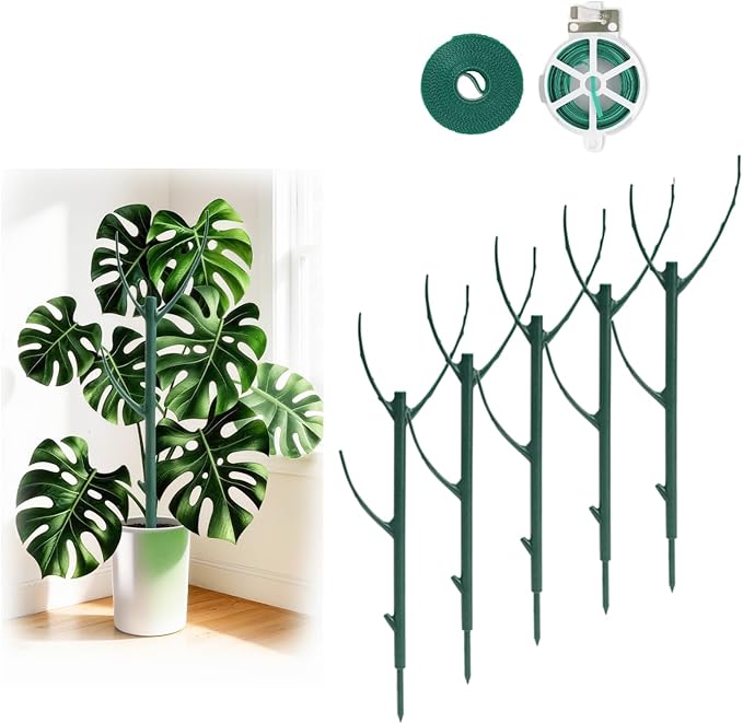 5 Pack Stackable Plant Support Stakes, 38inch Climbing Plant Sticks Structures for Monstera with Garden Ties, Durable Alternative to Moss Pole for Indoor Outdoor Plants