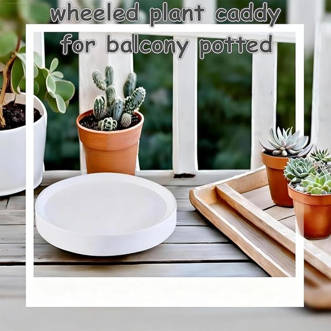 2Pack Plant Caddy with Hidden Wheels, 14.8 Inch Round Plant Stand, White Mobile Tray for Large Flower Pots, Air Purifiers & Indoor Outdoor Use