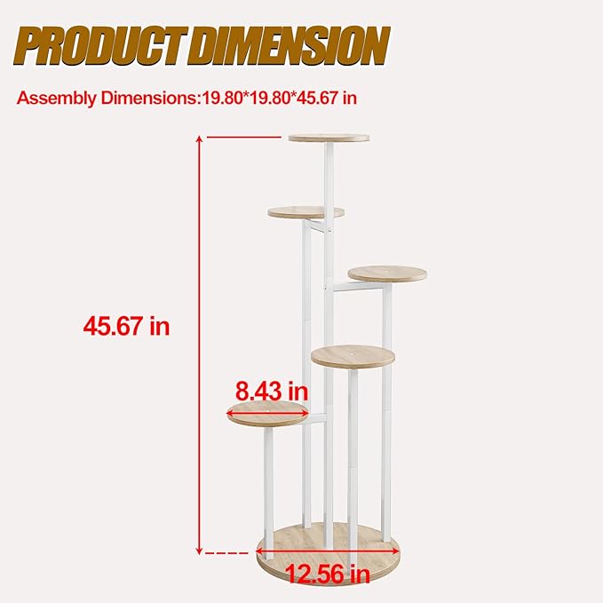 INGIORDAR Plant Stand Indoor Outdoor Corner Flower Stands Multiple Flower Pot Holder for Patio Garden Balcony Living Room 6 Tier White+Sonoma Oak