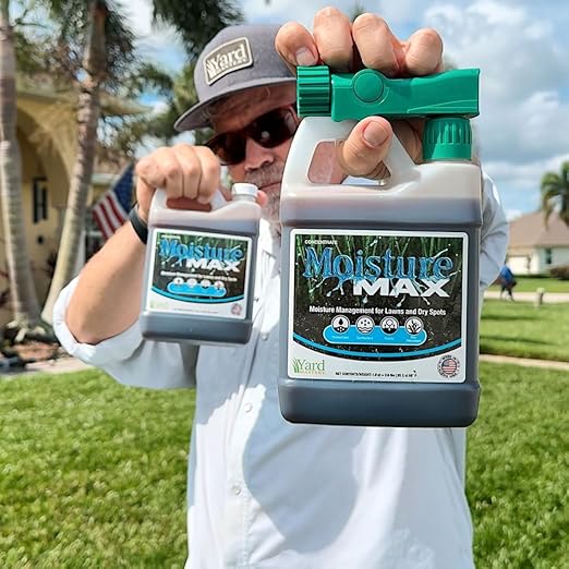 Moisture Max Lawn Moisture Manager – Humectants + Surfactants + 4% Sea Kelp – Improves Water Retention & Root Growth – Yard Mastery Liquid Lawn Treatment 1 Quart 32 Ounces – Covers 5,333 sq ft