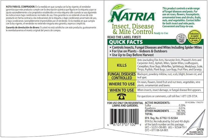 NATRIA Insect, Disease and Mite Control, Ready-to-Use, 24 oz, Plant Bug Spray