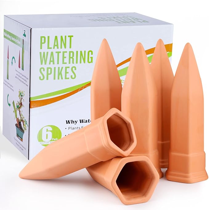 Terracotta Watering Spikes, Set of 6 Pack Plant Watering Devices, Self Terra Cotta Watering Spikes Stakes for Indoor and Outdoor, Automatic Plant Waterer System for Vacation Potted Plants