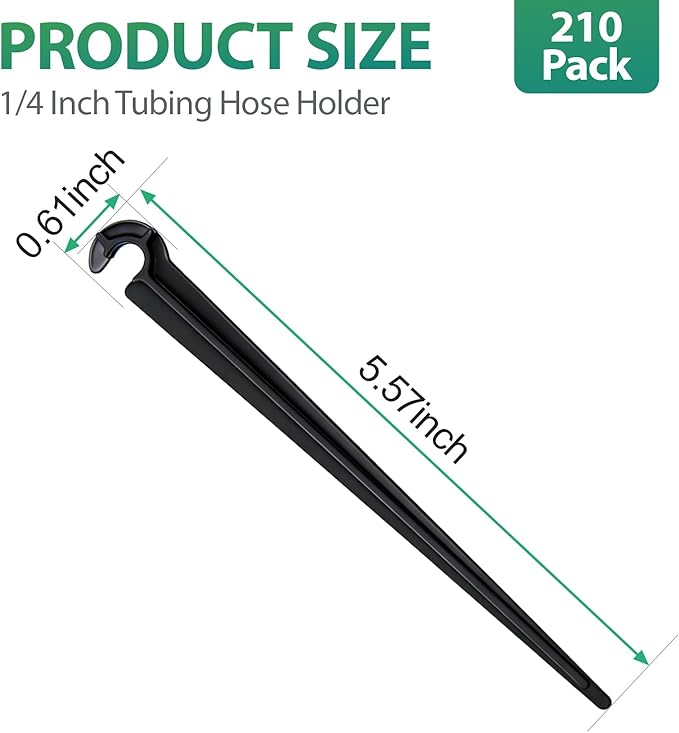RedChili 210 Pack Irrigation Support Stakes for 1/4 Inch Drip Tubing, 1/4" Drip Tubing Hold Plastic Stakes Quarter Inch Drip Line Holder Fittings for Lawn Raised Bed Greenhouse Plant Watering System