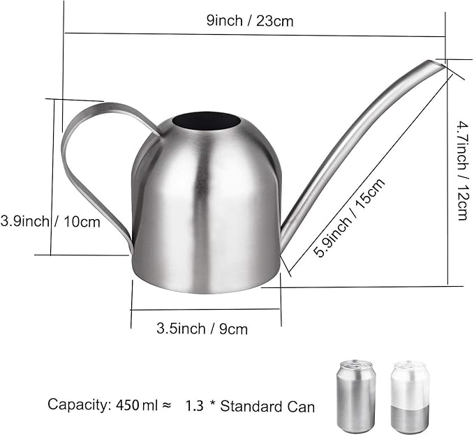 IMEEA Small Watering Can for Indoor Plants, Stainless Steel with Long Spout, 15oz/450ml – Perfect for Desk, Windowsill & Bonsai