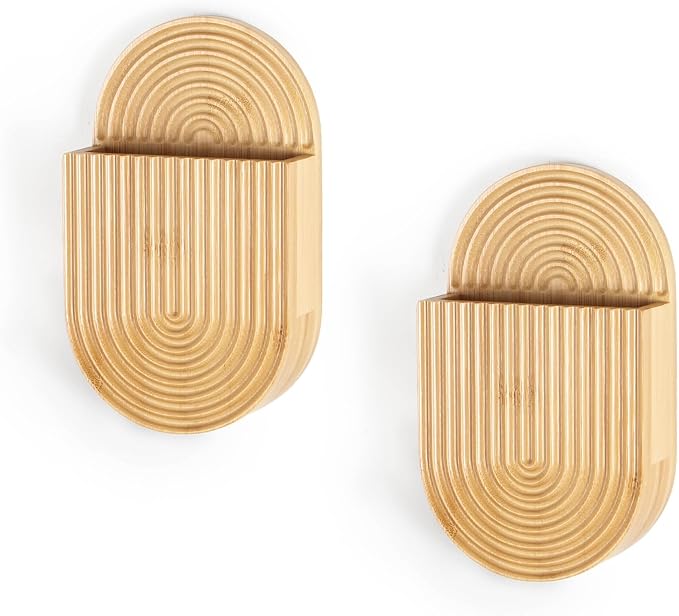 Aimto Wooden Wall Vase Set of 2, Bamboo Boho Wall Decor Planters Holder for Indoor Plants, for Entryway, Hallway, Bathroom, Living Room, Dining Room