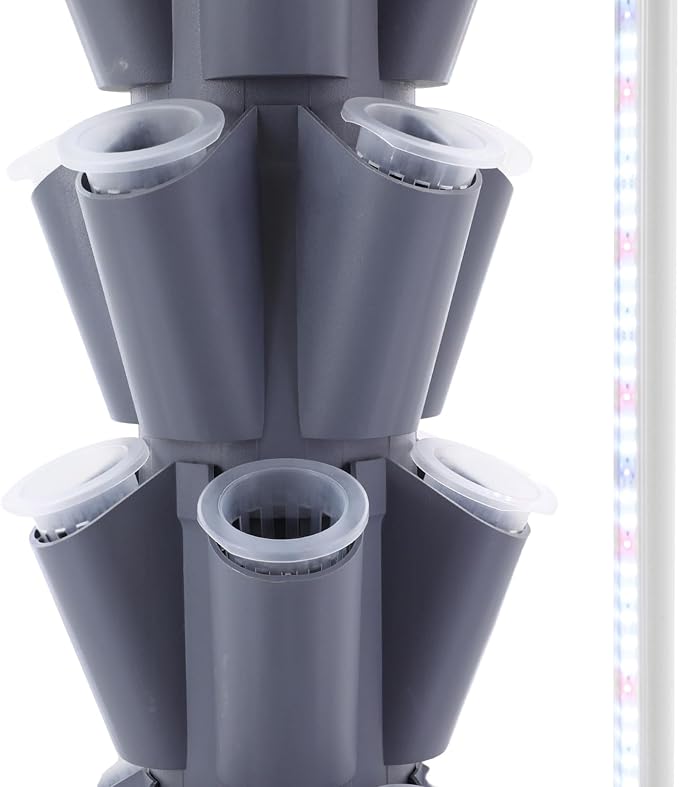 Hydroponic Growing System Kit - 70 Pods Large Vertical Hydroponics Tower with 8 LED Light Strips, 14-Tiers Smart Indoor Herb Garden for Kitchen Office Winter Balcony Planting (Grey)