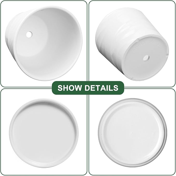 6.7 + 5.5 Inch Plant Pot, Ceramic Planter with Drainage and Saucer,Ceramic Pots for Plants, Indoor Plant pots,Succulent Orchid Flower Pot(Pure White)