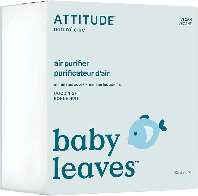 ATTITUDE Baby Air Purifier, Activated Carbon Freshener, Odor Remover, Plant and Mineral-Based, Vegan, Good Night, 8 Ounces