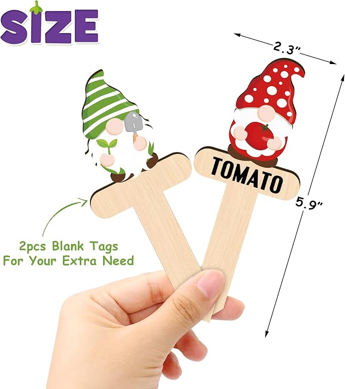 Huray Rayho Wooden Plant Markers for Garden, Funny Gnome Vegetable Labels Outdoor, Decorative Garden Stakes for Vegetables, Cute Plant Tags for Indoor Outdoor Garden, Gifts for Gardeners, 15 Pack