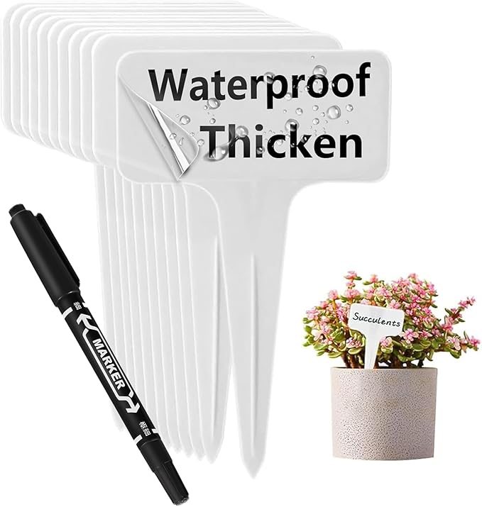 DaTpuik 100 PCS White Plastic Plant Tags Thick Gardens Labels T-Type Nursery Markers Re-Usable