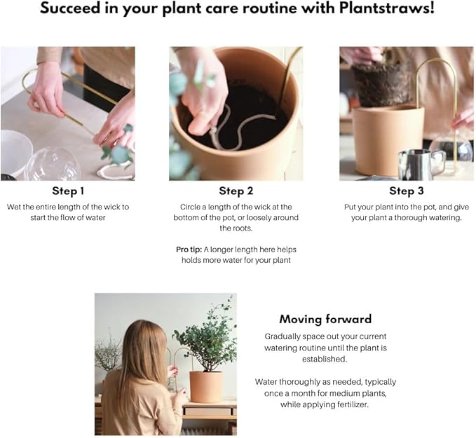 Beautiful Self-Watering Wick System for Effortless Plant Care, Automatic Drip Irrigation, Sustainable & Stylish Scandinavian Design, Ideal for House Plants (M, Brass Patina)