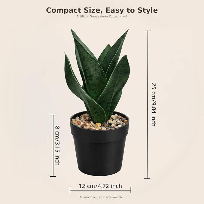 Artificial Snake Plant Artificial Sansevieria Floor Plant Desk Small Fake Plant for Indoor Home Office Decor,Realistic Potted Greenery,10inch (Three pcs.Dark Green,Dark Gary,Light Green)