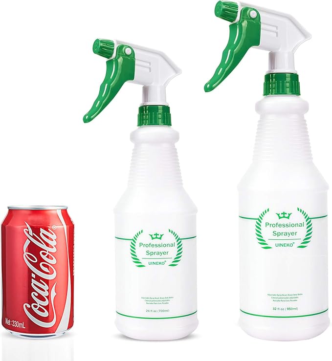 Uineko Plastic Spray Bottle (3 Pack, 32 Oz, 3 Colors) Heavy Duty All-Purpose Empty Spraying Bottles Leak Proof Commercial Mist Water Bottle for Cleaning Solutions Plants Pet with Adjustable Nozzle