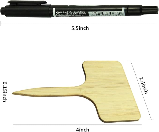 50Pcs Bamboo Plant Labels with A Marker Pen T-Type Wooden Plant Sign Tags Garden Markers for Seed Potted Herbs Flowers Vegetables 2.3 x 4 inch (50)