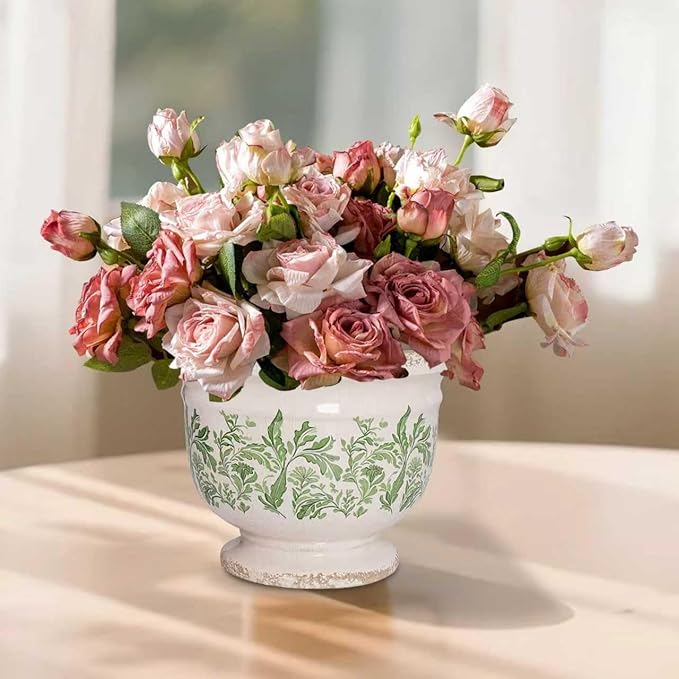 Vintage Ceramic Ice Crack Flower Pot with Drainage Hole Large Rustic Planter for Indoor and Outdoor Unique Antique Pastoral Pot Gardening Gift for Valentine's Day, Home Decors