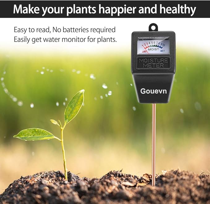 Gouevn Soil Moisture Meter, Plant Moisture Meter Indoor & Outdoor, Hygrometer Moisture Sensor Soil Tester Plant Water Meter for Potted Plants Garden, No Battery Needed (Black)